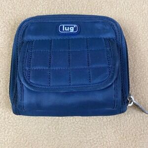 Vintage Lug Zip Around Wallet Blue Quilted Pocket Card Holder Organizer GUC*FLAW